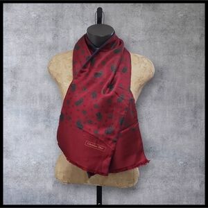 Vintage 80s Christian Dior Silk Paisley Flannel Back Fringe Scarf Burgundy Blue